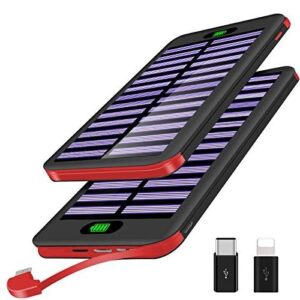 SUNNPOWER Tragbares Ladegerät Power Bank 16000mAh Solarladegerät mit integriertem Mikrokabel und Taschenlampe, einer der schlanksten und leichtesten Akkus für iPhone,
